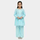 Girls Light Blue Embroidered Bohemian Kurta and Palazzo Fusion Set, हल्का नीला, small