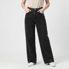Women's Dark Grey Wide Leg Washed Jeans, गहरा ग्रे, small