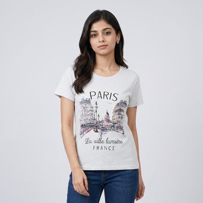 Women Grey Round Neck Regular T-Shirt