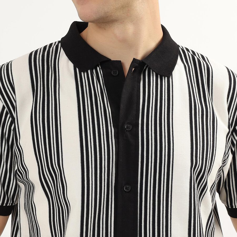 Men's Black and White Regular Collar Casual Shirt, Black, large