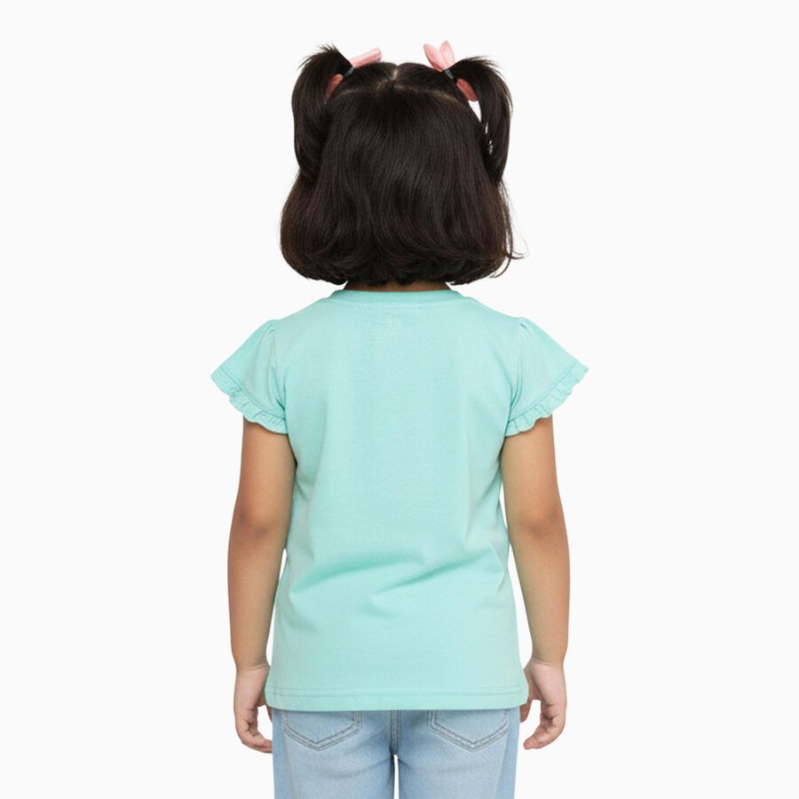Girls Light Mint Green Cotton Round Neck Casual T-Shirt, हल्का हरा, large image number null