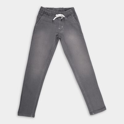 Boys' Muted Charcoal Grey Regular Fit Elastic Waist Jeans