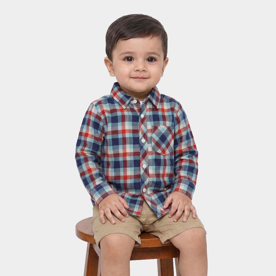 Boys' Navy Blue Cotton Long Sleeve Collar Shirt, Navy Blue, large