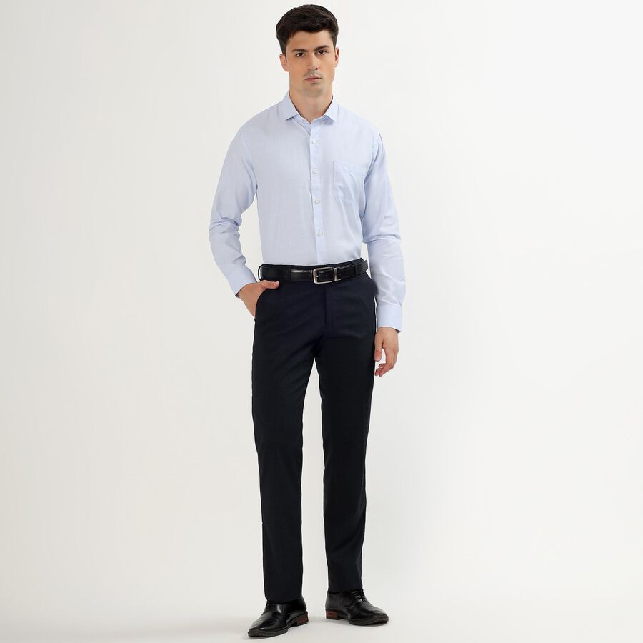 Men's Jet Black Slim Fit Flat-Front Formal Trousers, नेवी ब्लू, large image number null