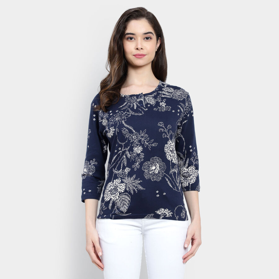 Cotton Regular Length Top, Navy Blue, large image number null