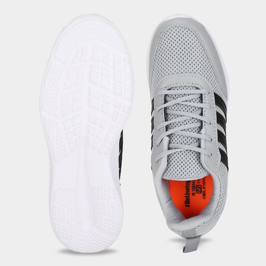 Men's Grey Lace-Up Sneakers, ग्रे, large