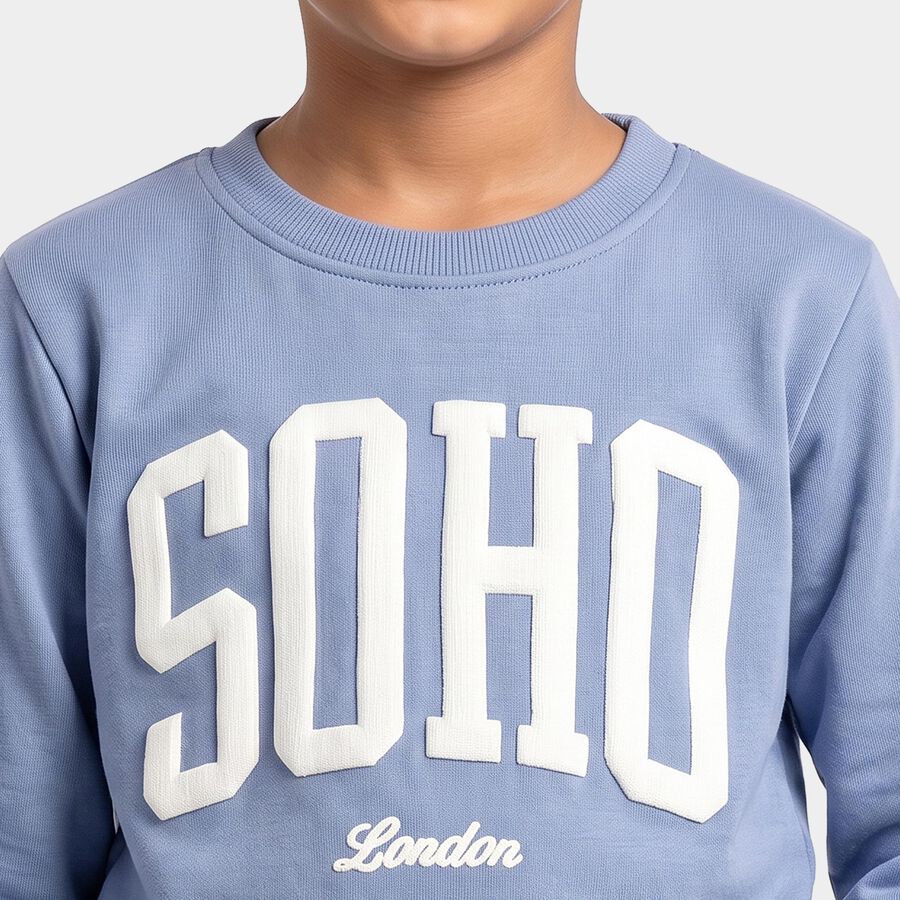 Boys' Blue Crew Neck Graphic Sweatshirt, Mid Blue, large