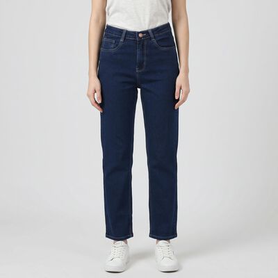 Women's Navy Blue Straight Fit Classic Five Pocket Jeans