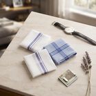 Men's Blue Checked Pack of 3 Handkerchief, Mid Blue, small