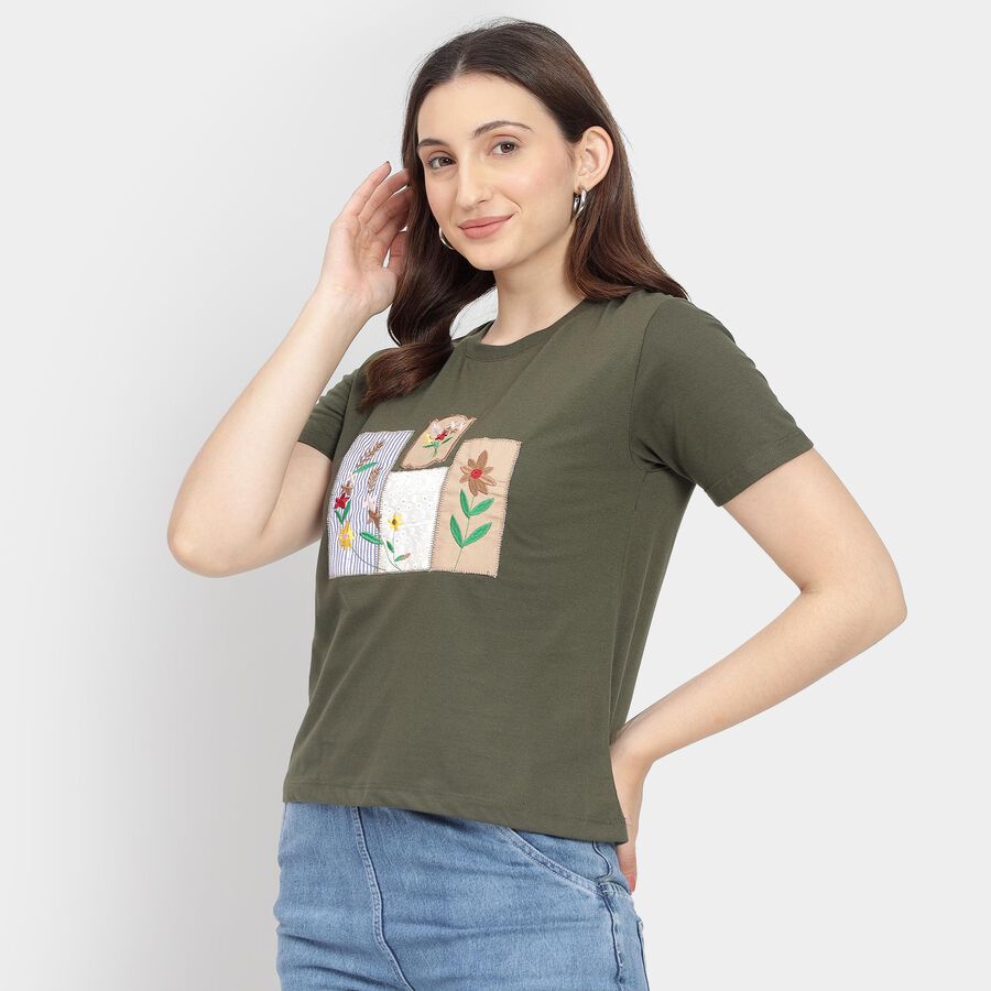 Ladies' Round Neck T-Shirt, Olive, large image number null
