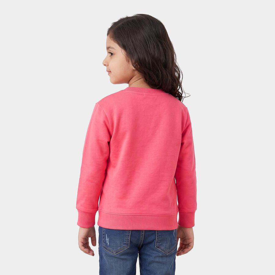 Girls' Pink Crew Neck Pullover Sweatshirt, Pink, large