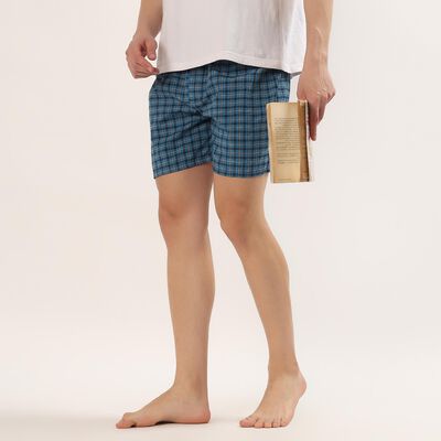 Men's Blue Regular Fit Checked Half Pant