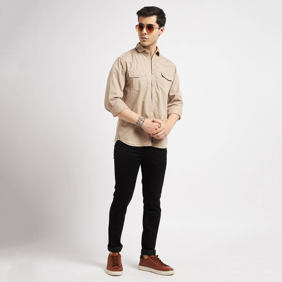 Cotton Solid Casual Shirt, Brown, large image number null