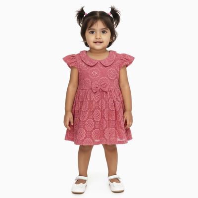 Infants' Dusty Rose Pink Floral Lace Party Frock