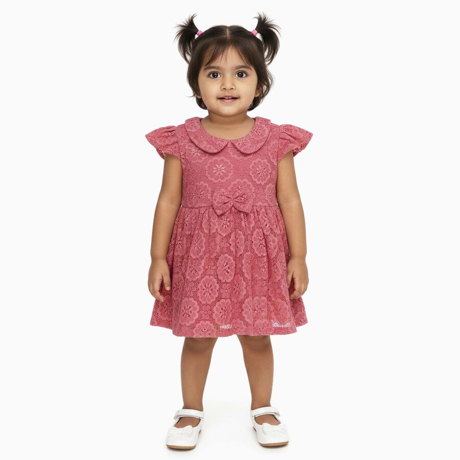 Infants' Dusty Rose Pink Floral Lace Party Frock, हल्का गुलाबी, large image number null