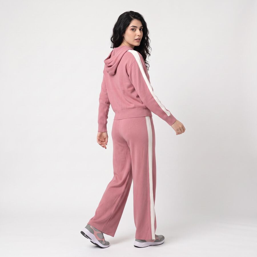 Women's Light Pink Striped Hooded Track suit, Light Pink, large