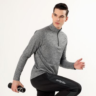 Men's Dark Grey Zip Neck Slim Fit Sweatshirt