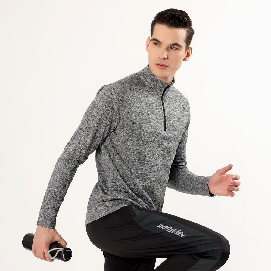 Men's Dark Grey Zip Neck Slim Fit Sweatshirt, Dark Grey, large image number null