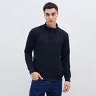 Men's Deep Midnight Navy Buttoned Neckline Quilted Sweatshirt, Navy Blue, small image number null