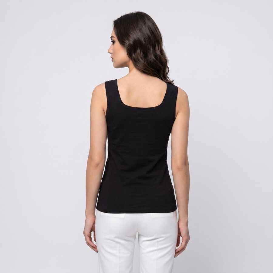 Women's Black Square Neck Camisole Slip, काला, large