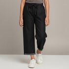 Girls Jet Black Loose Fit Elastic Waist Jeans, Black, small image number null