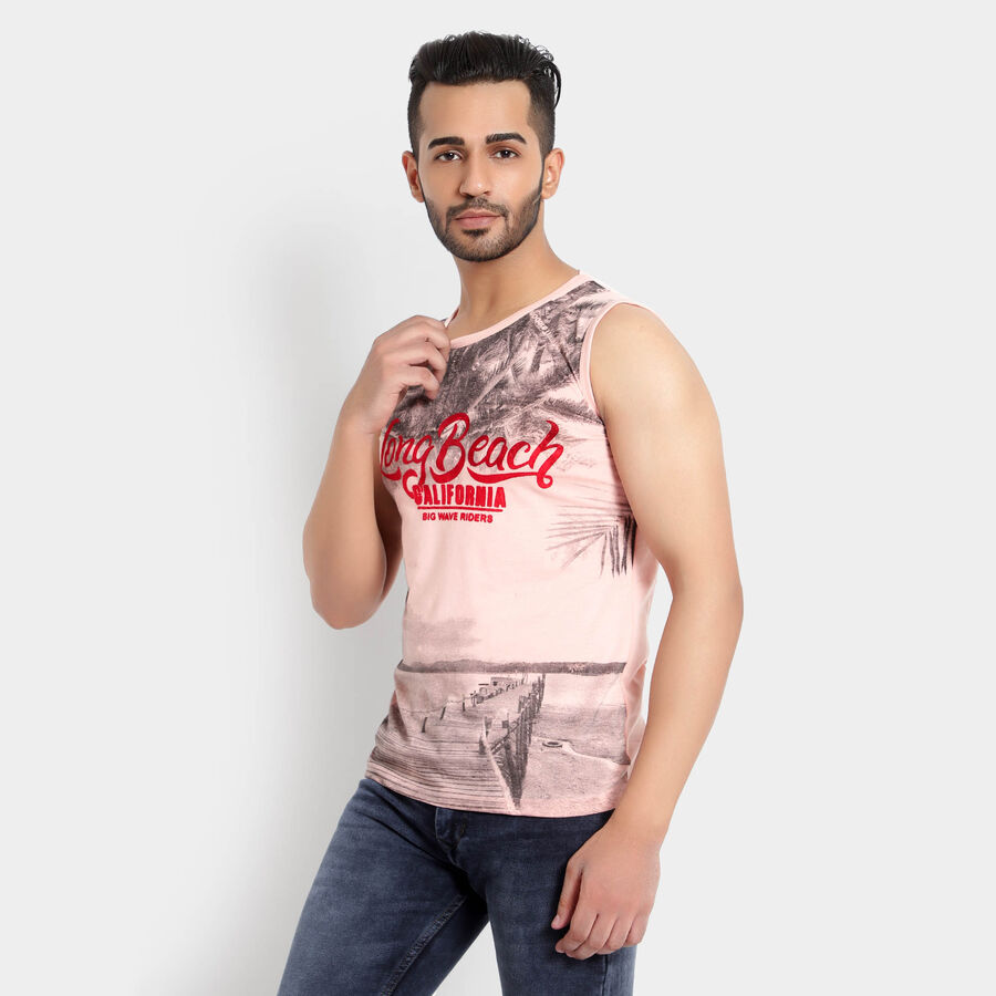 Printed Sleeveless T-Shirt, Peach, large image number null