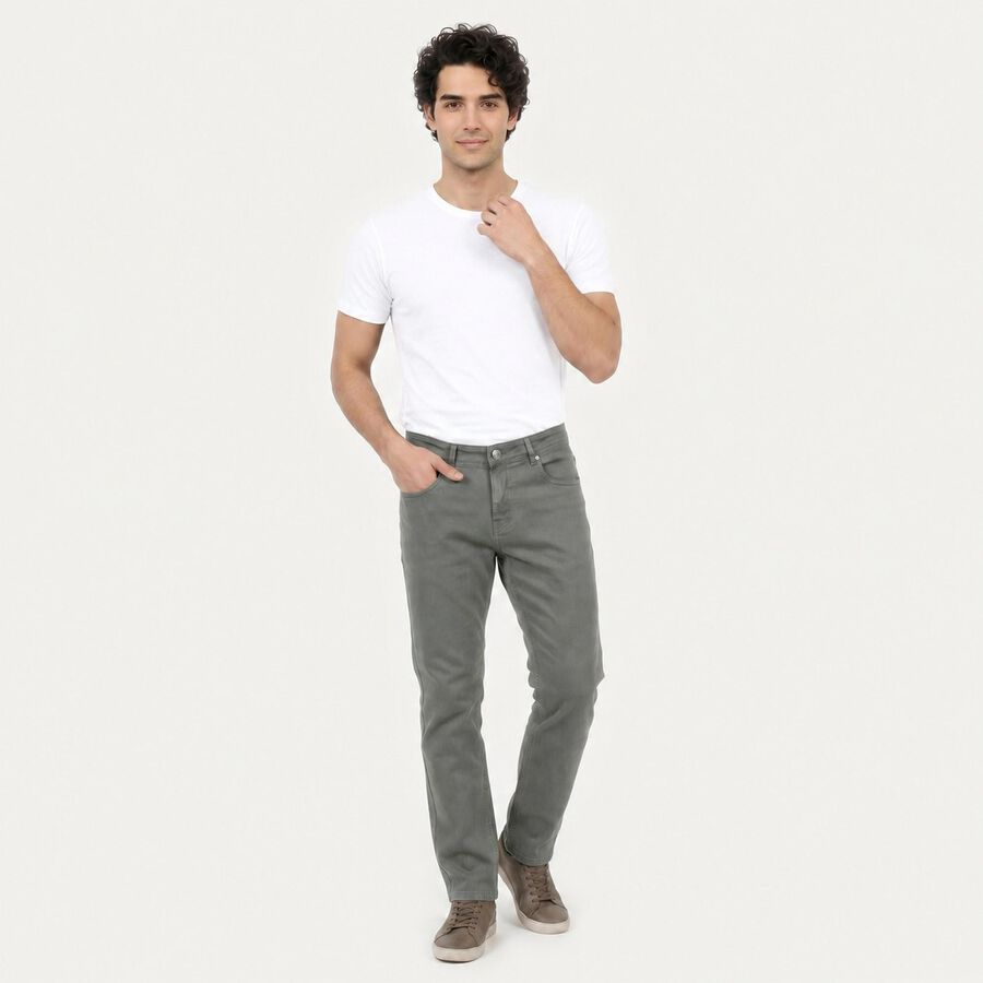 Men's Grey Straight Fit Solid Jeans, Light Grey, large