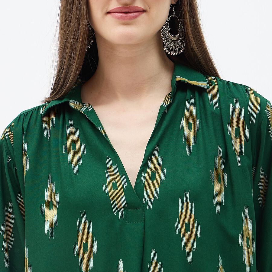 Women's Dark Green Mandarin Collar Straight Kurta, Dark Green, large