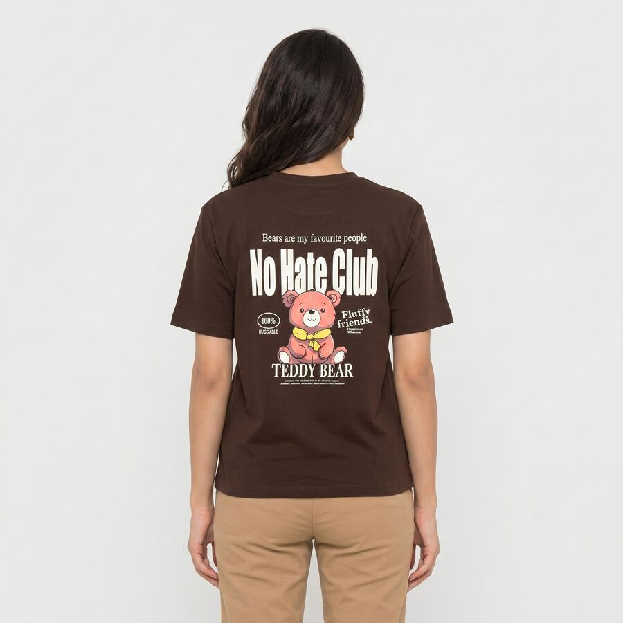 Women's Brown Cotton Round Neck Regular T-Shirt, Brown, large