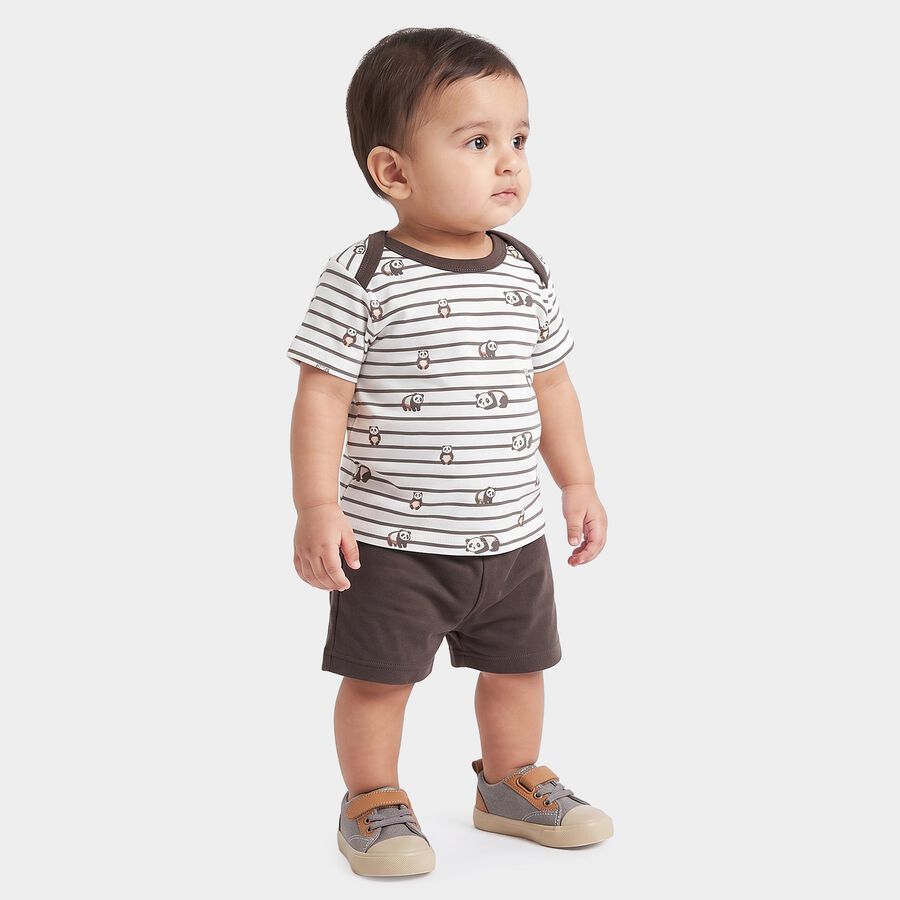 Infants' Charcoal Crew Neck Striped Baba Suit, चारकोल, large