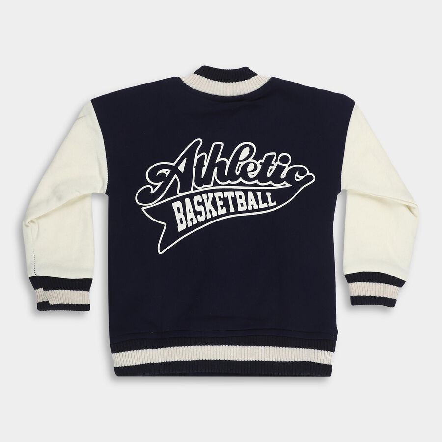 Boys' Deep Midnight Navy Crew Neck Casual Sweatshirt, Navy Blue, large image number null