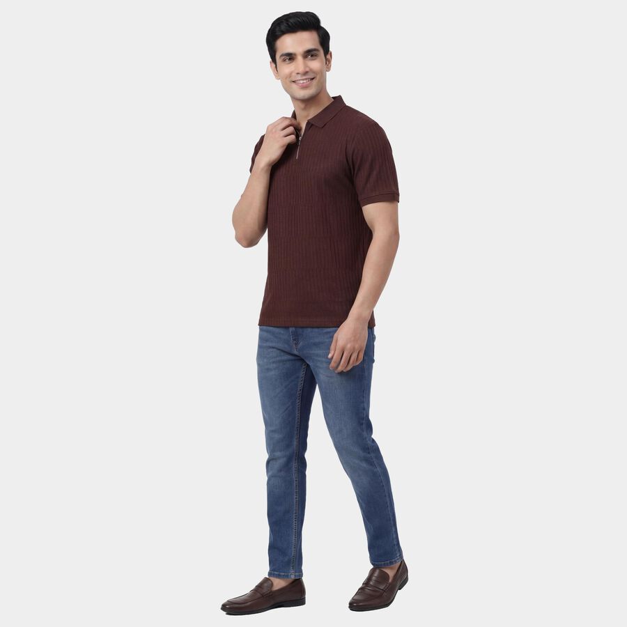 Men's Rust Polo Neck Casual Half Sleeve T-Shirt, Rust, large