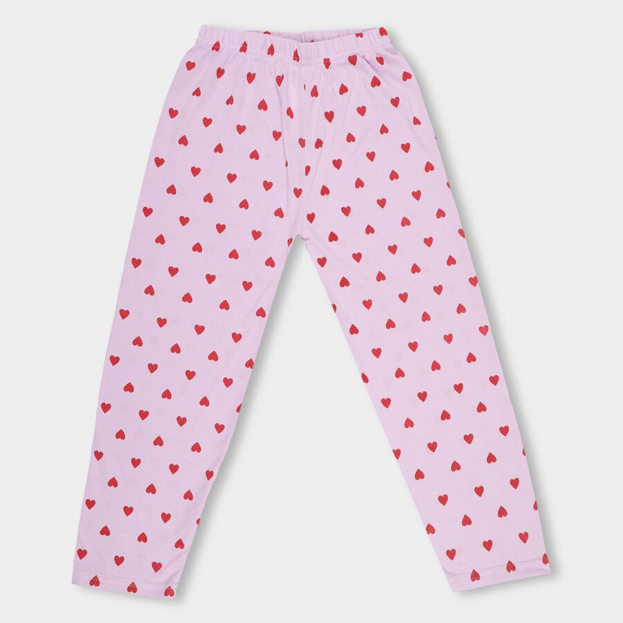Girls' Light Pink Heart Printed Regular Fit Pyjama, लाइलेक, large image number null