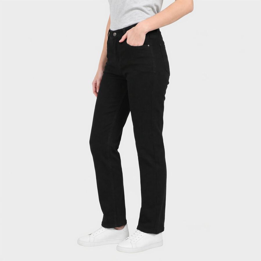 Women's Black Straight Fit Solid Jeans, Black, large