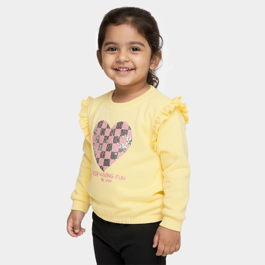 Girls Bright Yellow Crew Neck Casual Sweatshirt, Yellow, large image number null
