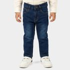 Boys' Blue Straight Fit Washed Jeans, Dark Blue, small