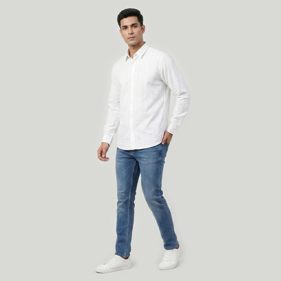 Men's White Cotton Long Sleeve Collar Regular Fit Shirt, ऑफ व्हाइट, large