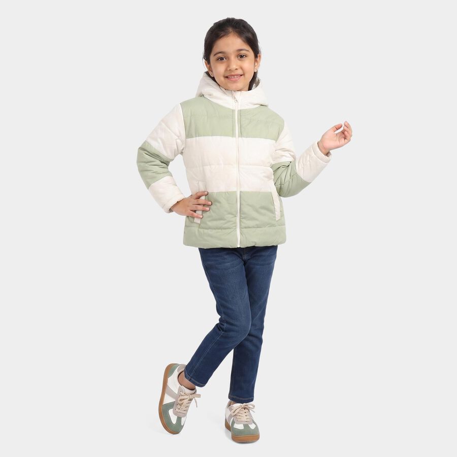 Girls' Mint Green Hooded Puffer Jacket, Light Green, large