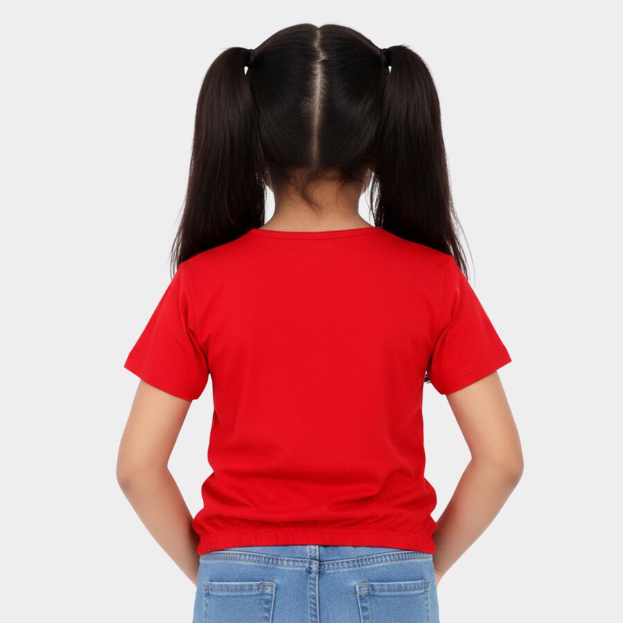 Girls Red Cotton Round Neck Casual T-Shirt, Red, large