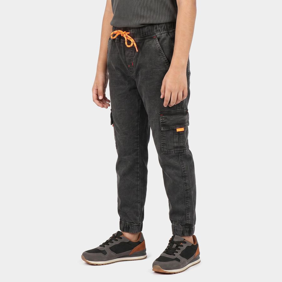 Boys Black Cargo Fit Washed Jeans, Black, large