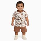 Infants' Beige Cotton Round Neck Printed Baba Suit, Beige, small image number null