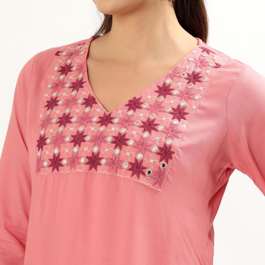 Women's Pink Notch Neck Printed Kurta, Pink, large