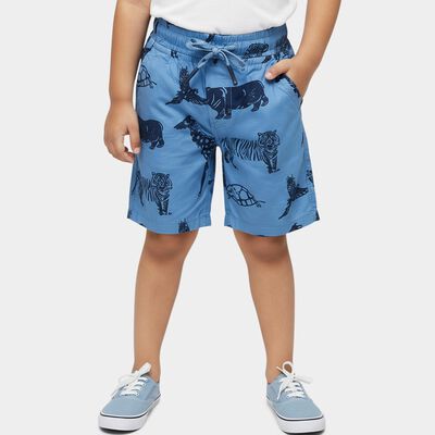 Boys' Blue Regular Fit Animal Printed Bermuda Shorts