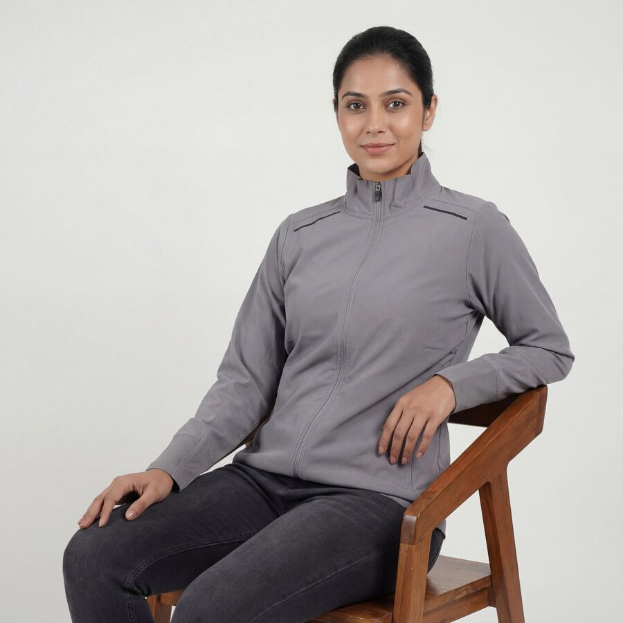 Women's Grey Zip Casual Jacket, Light Grey, large