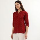 Women's Maroon Round Neck Printed Kurti, मरून, small