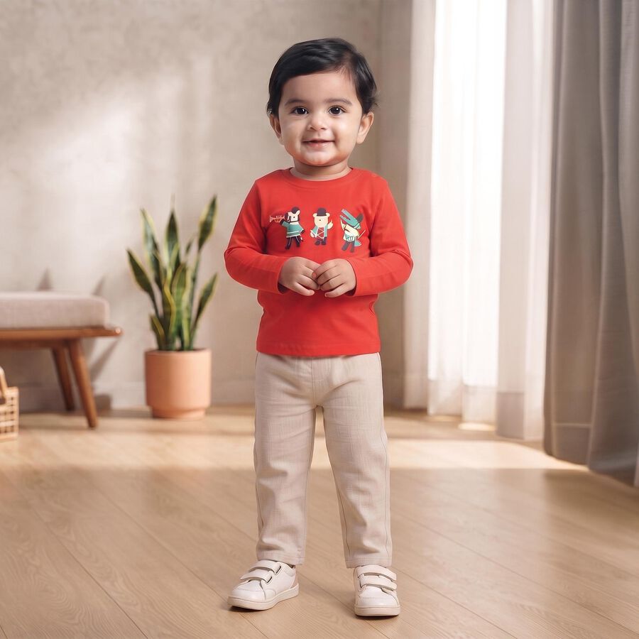 Infants Red Cotton Round Neck Regular T-Shirt, Red, large