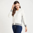 Solid V Neck Cardigan, Off White, small image number null