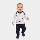 Infants' Navy Blue 100% Cotton Round Neck Printed Baba Suit, नेवी ब्लू, small