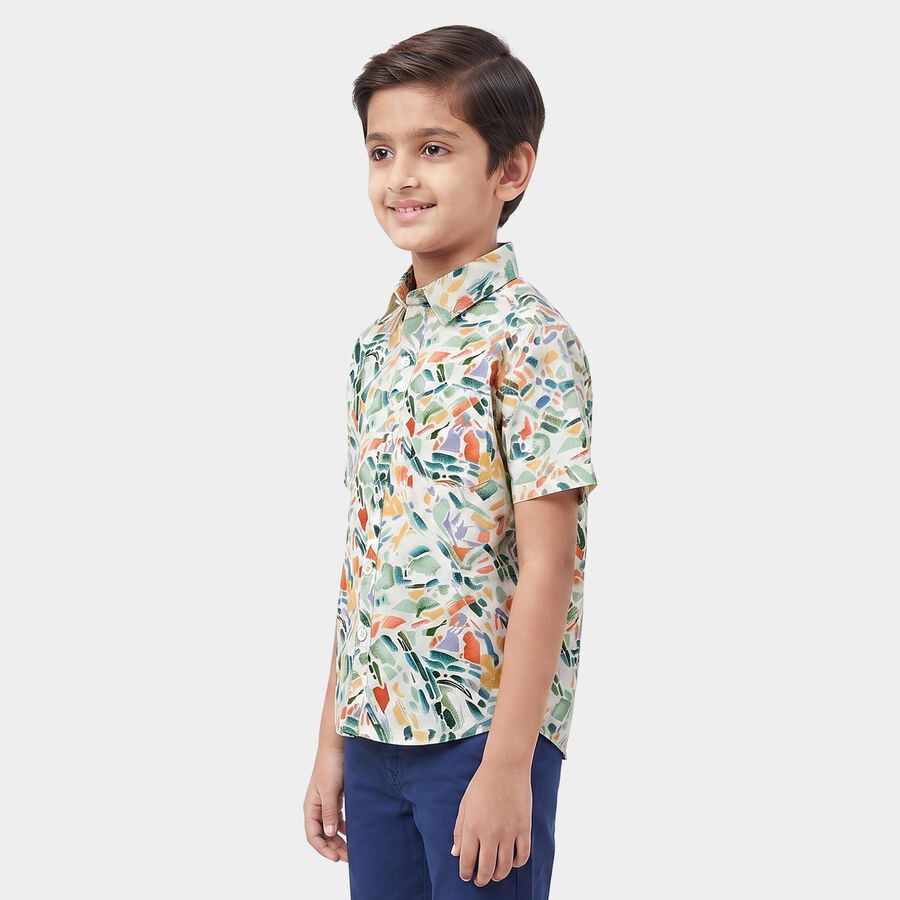 Boys' White Cotton Spread Collar Shirt, White, large
