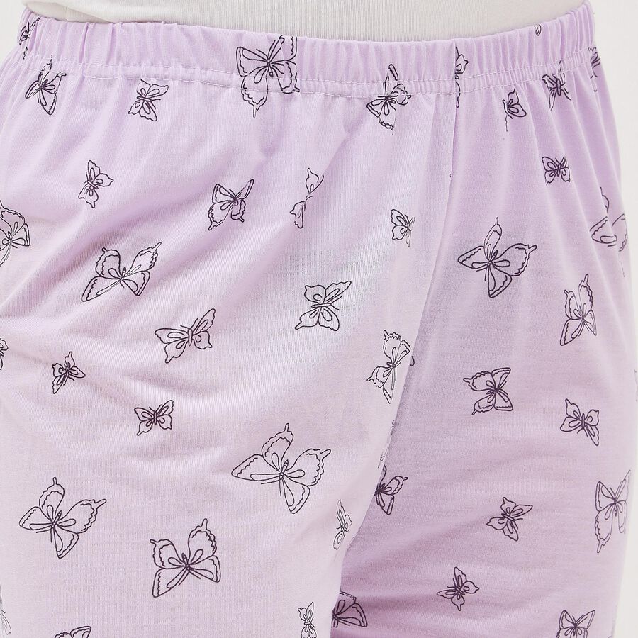 Women's Soft Lavender Butterfly Print Elastic Waist Pyjama, Lilac, large image number null